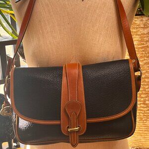 Vintage 1990's Dooney & Bourke Black All Weather Pebbled Leather Equestrian  Bag